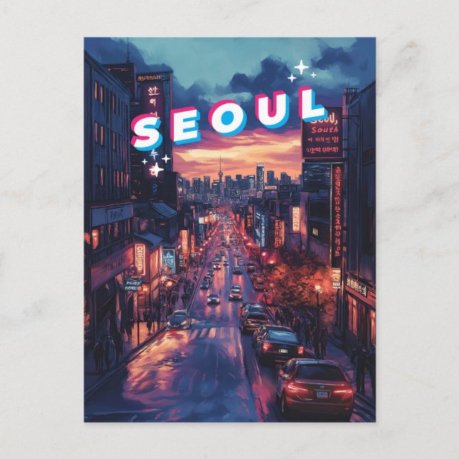 Seoul Sunset: A Vibrant Cityscape Travel Postcard (Front)