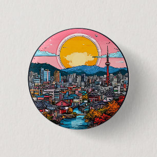 Seoul Vibrant Urban Skyline 1 Inch Round Button