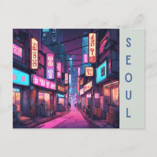 Seoul's Famous Landmarks:A Retro Journey Neon city Postcard