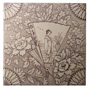 Sepia Aesthetic Japanese Style Antique c1880 repro Tile