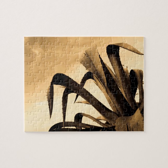 Sepia Aloe Cactus Plant Jigsaw Puzzle (Horizontal)