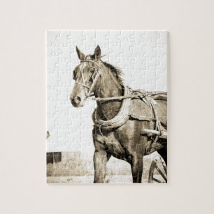 Sepia Amish Horse And Buggy Jigsaw Puzzle