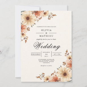 Sepia Autumn Floral Flourish Wedding Invitation