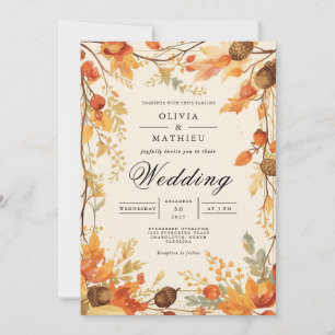 Sepia Autumn Foliage Arch Wedding Invitation