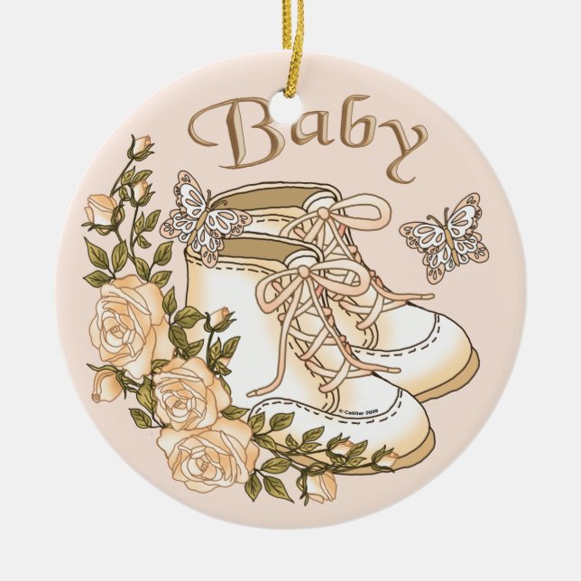 Sepia Baby First Shoes   Ceramic Ornament (Front)