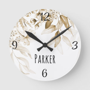 Sepia Baby Nursery Dutch Art Watercolor Floral Round Clock