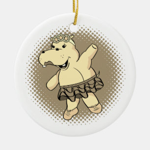 Sepia Ballerina Hippo With Tutu Ceramic Ornament
