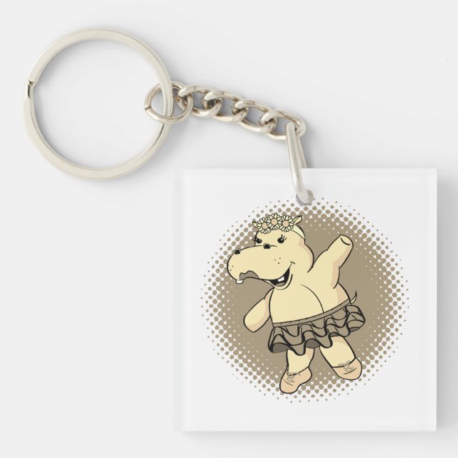 Sepia Ballerina Hippo With Tutu Keychain (Front)