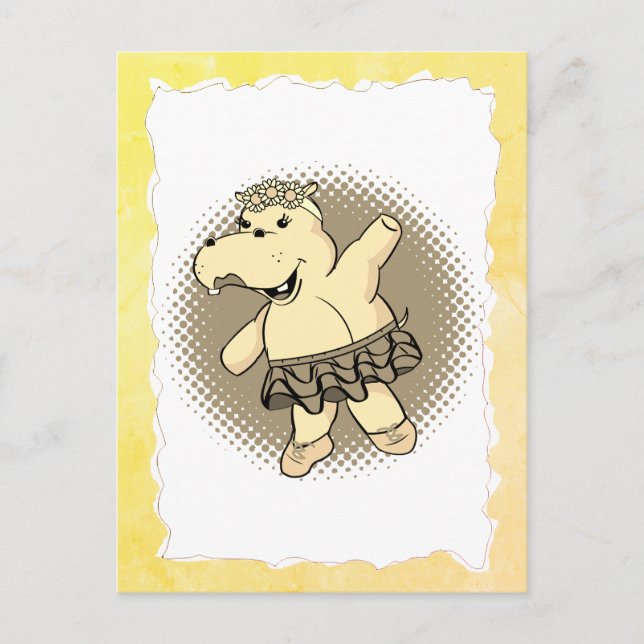 Sepia Ballerina Hippo With Tutu Old Paper Frame Postcard (Front)