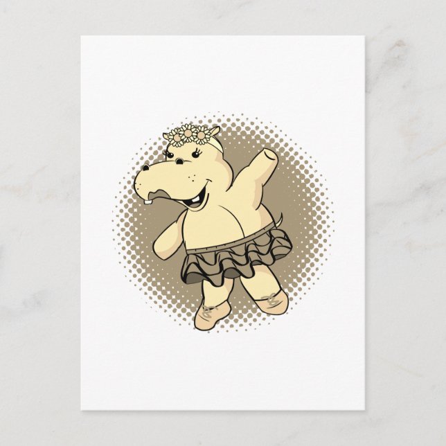 Sepia Ballerina Hippo With Tutu Postcard (Front)