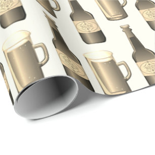 Sepia Beer Bottles and Glass Pattern Wrapping Paper