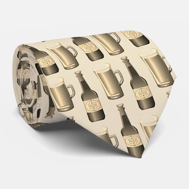 Sepia Beer Glasses and Bottles Pattern Tie (Rolled)