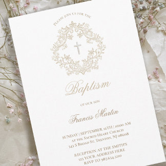sepia beige elegant crest | Baptism Invitation