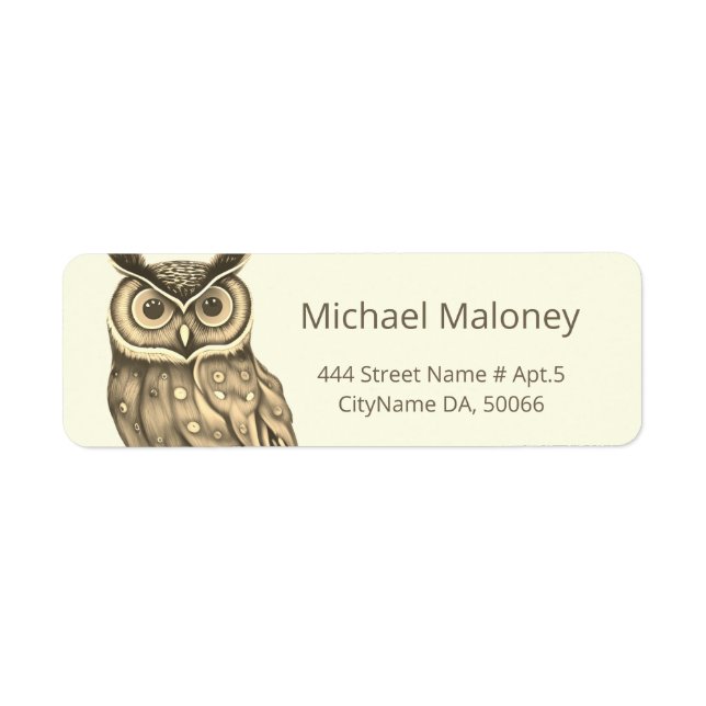 Sepia Beige Owl AI Painted Style Label (Front)