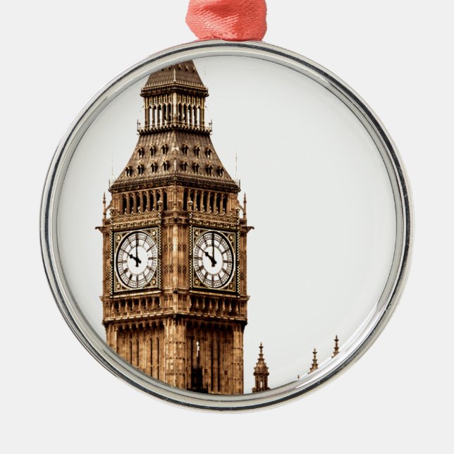 Sepia Big Ben Tower Metal Ornament (Front)