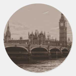 Sepia Big Ben Tower Palace of Westminster Classic Round Sticker