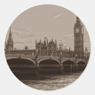 Sepia Big Ben Tower Palace of Westminster Classic Round Sticker