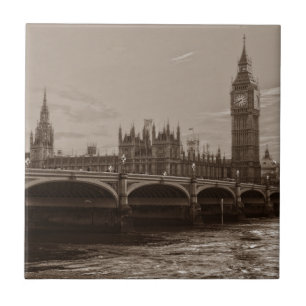 Sepia Big Ben Tower Palace of Westminster Tile