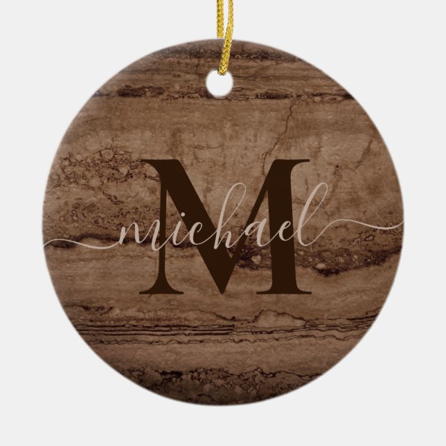 Sepia black brown tan Granite rock stone Ceramic Ornament (Front)