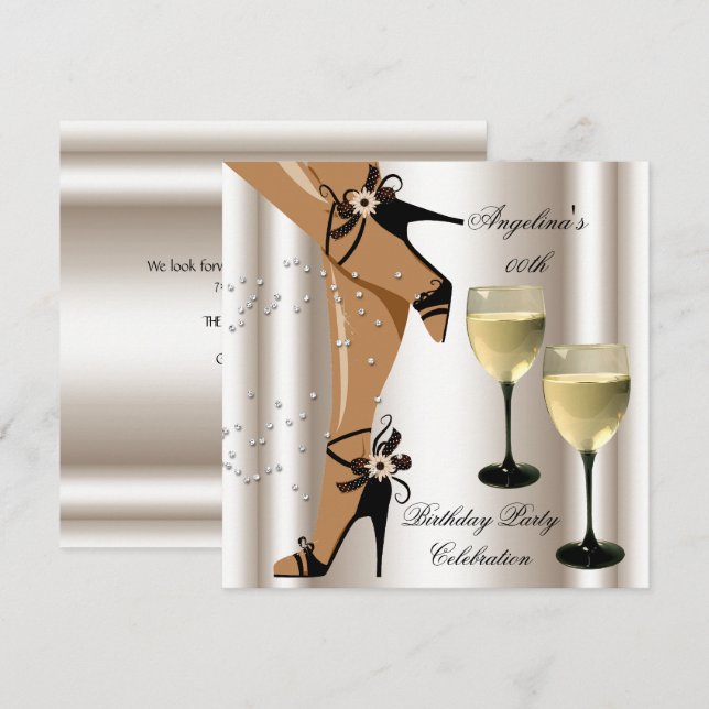 Sepia Black Shoes Wine Glass Birthday Party Invitation (Front/Back)