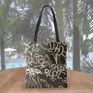 Sepia & Black Urban Graffiti Style Tote Bag