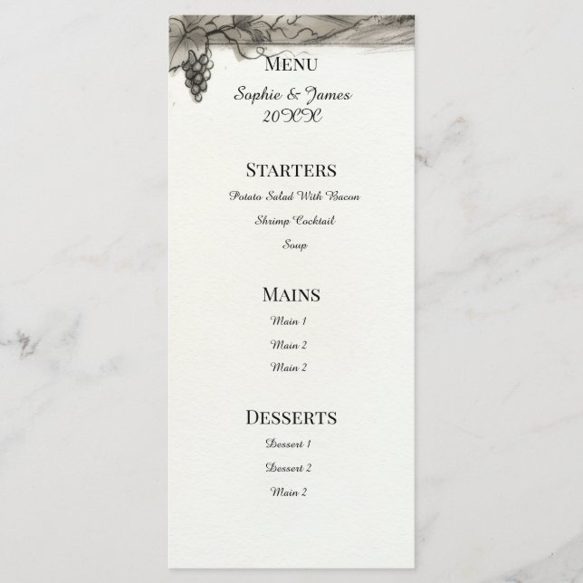 Sepia Botanical Frame Wedding Menu (Front)