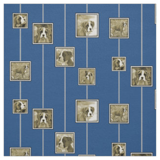 Sepia Boxer Puppy Dogs on Blue Fabric