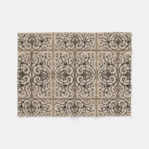 Sepia brown scrollwork pattern fleece blanket