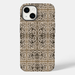 Sepia brown scrollwork pattern iPhone 14 case