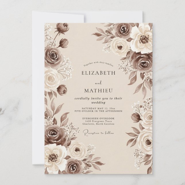 Sepia Brown Vintage Boho Wedding Invitation (Front)