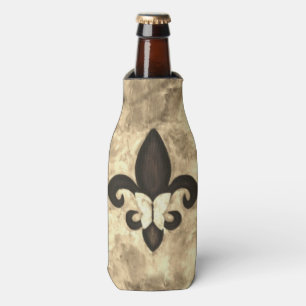 Sepia Butterfleur Tan Butterfly on Fleur de Lis Bottle Cooler