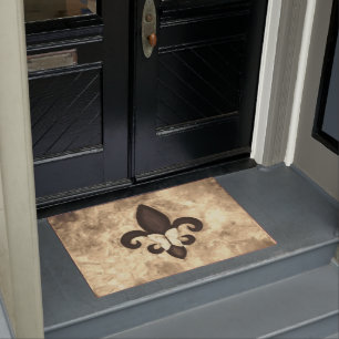 Sepia Butterfleur Tan Butterfly on Fleur de Lis Doormat
