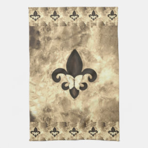 Sepia Butterfleur   Tan Butterfly on Fleur de Lis Kitchen Towel
