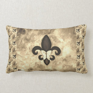 Sepia Butterfleur   Tan Butterfly on Fleur de Lis Lumbar Pillow