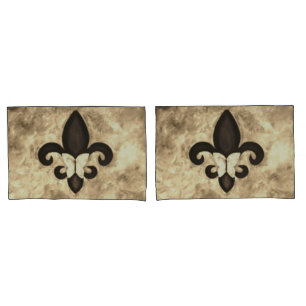 Sepia Butterfleur Tan Butterfly on Fleur de Lis Pillowcase