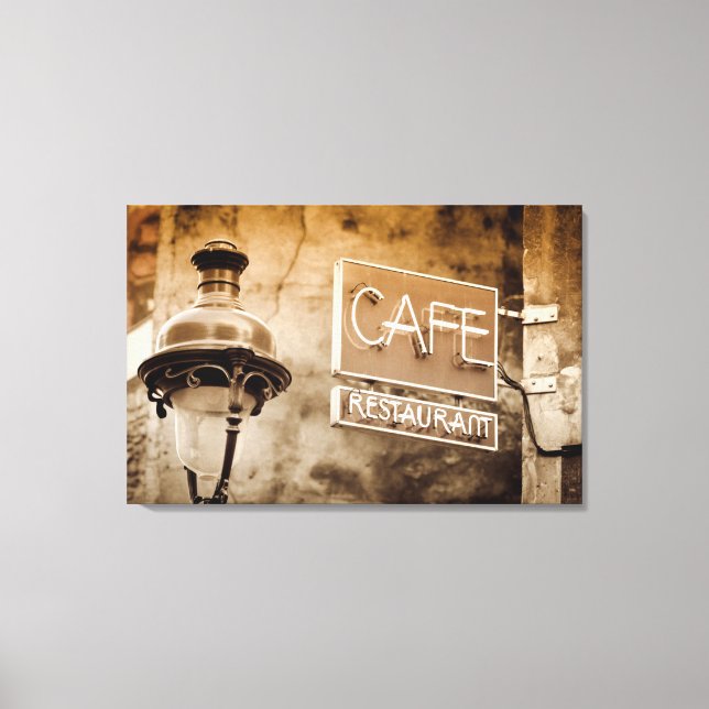 Sepia cafe sign, Paris, France Canvas Print (Front)