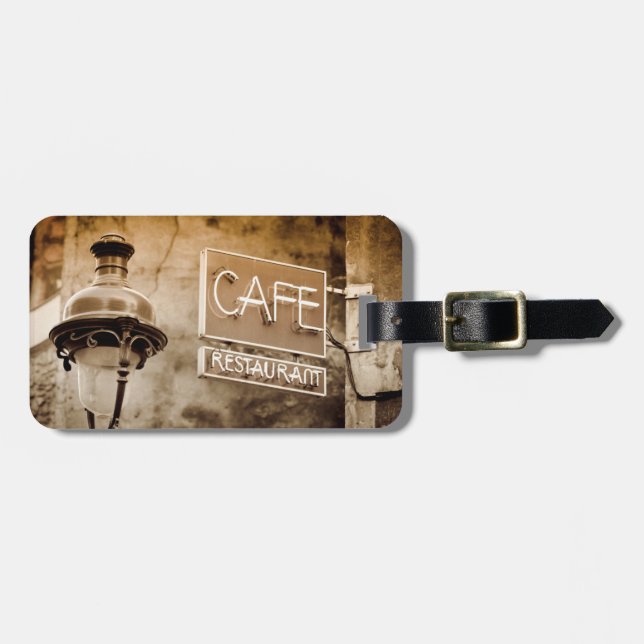 Sepia cafe sign, Paris, France Luggage Tag (Front Horizontal)