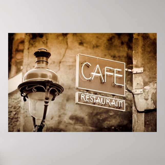 Sepia cafe sign, Paris, France Poster (Front)
