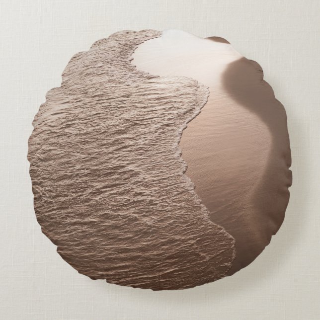 Sepia Caribbean Shoreline Waves 1 Round Pillow (Front)