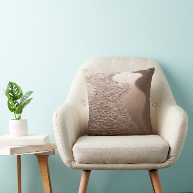 Sepia Caribbean Shoreline Waves 1 Throw Pillow (Chair)
