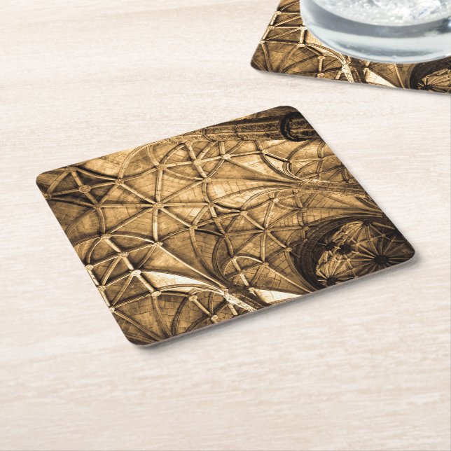 Sepia Ceiling Architecture Square Paper Coaster (Angled)