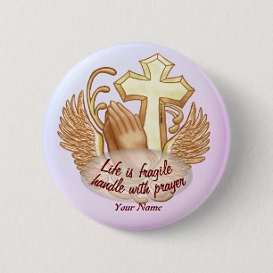 Sepia Christian Prayer Hands 2 Inch Round Button