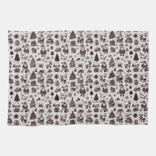 Sepia Christmas Pattern Kitchen Towel