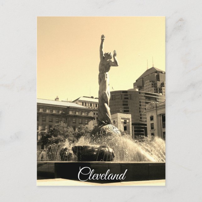 Sepia Cleveland Fountain Postcard (Front)