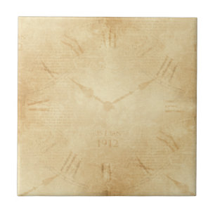 Sepia Clock Face Steampunk Tile