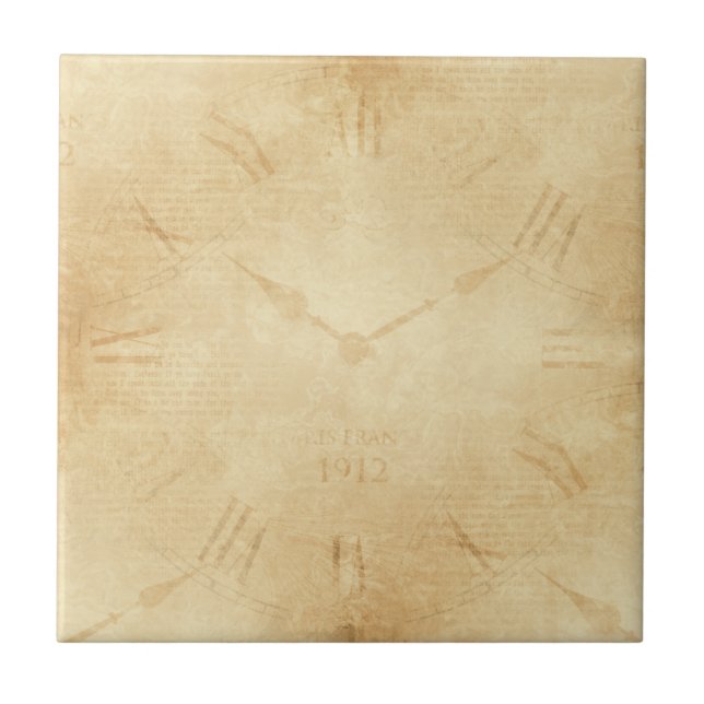 Sepia Clock Face Steampunk Tile (Front)
