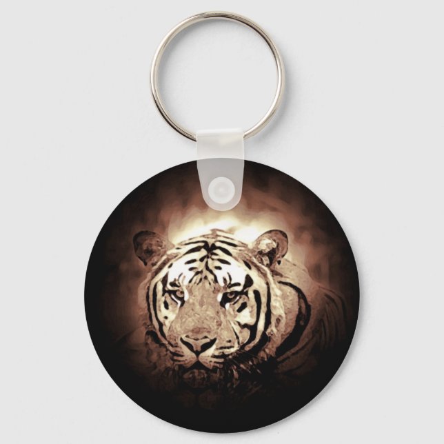 Sepia Colour Tiger Wild Big Cat Keychain (Front)