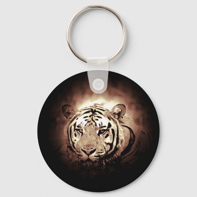 Sepia Colour Tiger Wild Big Cat Keychain (Front)