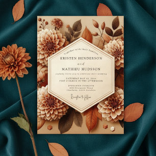 Sepia Dahlia Autumn Romance Wedding Invitation