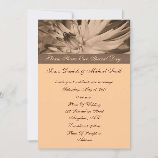 Sepia Dahlia Flower Wedding  Invitation (Front)